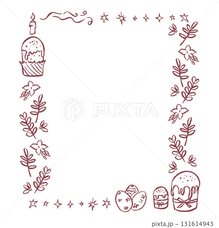 Cute frame, wreath with Easter eggs in cherry color 131614943