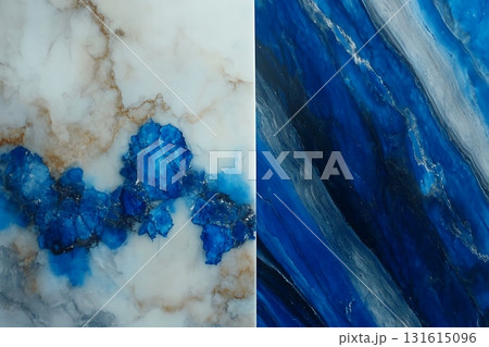Abstract Blue Marble Texture with Crystalline Patterns and Digital Blue Waves Design 131615096