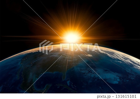 Stunning Sunrise Over Earth Showing Planet's Curvature and Atmospheric Colors 131615101
