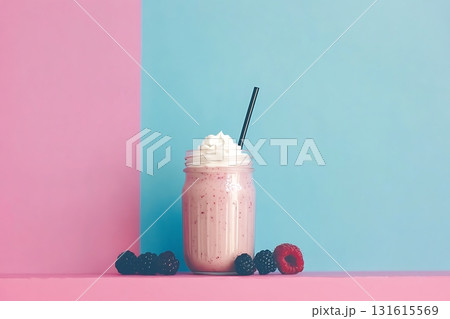 Refreshing Berry Smoothie in a Stylish Jar Against a Vibrant Background 131615569