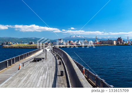 【青森県青森ベイエリア】青森港北防波堤から見た八甲田山 131615709