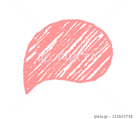 Chalk sketch fluid speech balloon with diagonal lines forms a bubble in pastel pink. Organic blob and textbox shape hints at chat, message, and circular communication element in modern graphic 131615738
