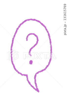Crayon contour question balloon forms a speech bubble. Chat and talk icon for conversation or message. Hand drawn purple style, modern look, perfect for communication, post or web media template. Crayon contour question balloon forms a speech bubble. Chat and talk icon for conversation or message. Hand drawn purple style, modern look, perfect for communication, post or web media template. 131615769