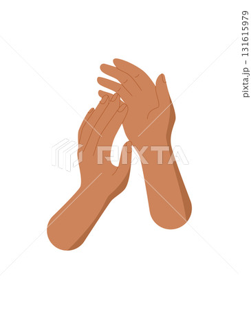Flat hand clap gesture symbol with raised palms sticker. Represents human action of applause and celebration. Recognition and ovation conveyed with colorful abstract style, perfect for creative use. Flat hand clap gesture symbol with raised palms sticker. Represents human action of applause and celebration. Recognition and ovation conveyed with colorful abstract style, perfect for creative use. 131615979