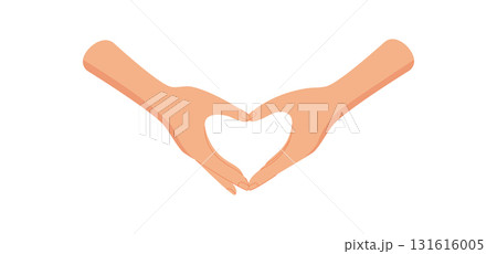 Flat hands creating a heart gesture symbol. Hands shape a heart sign to represent love, support, and care. A meaningful concept for charity, solidarity, and community themes. 131616005