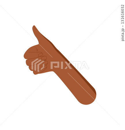 Flat colorful raised thumb up gesture sticker. Human hand with fingers closed in symbolic sign. Bright abstract concept of raised thumb for banner, template, or creative symbol. Flat colorful raised thumb up gesture sticker. Human hand with fingers closed in symbolic sign. Bright abstract concept of raised thumb for banner, template, or creative symbol. 131616032