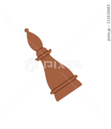 Flat chess bishop sticker in graphic style. Chess game piece for strategy and board tournaments. Wooden tone, fun tabletop boardgame activity, iconic player design. 131616063