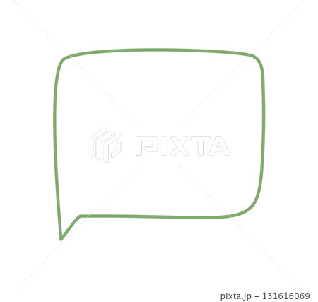 Organic hand drawn speech box with outline. Rectangle message bubble and chat textbox with green line, simple talk form, and empty center. Ideal for dialogue, comment or talk concept. 131616069