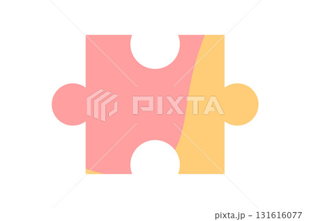 Colorful flat jigsaw puzzle piece silhouette. Bright and simple puzzle design for boardgame or table play. Fun toy for kids and entertainment activity, ideal playful colorful themes. 131616077