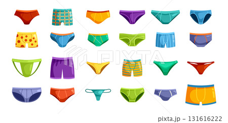 Mens underwear. Men underpants, male panties boxer fashion pants casual briefs shorts swimwear underware boys lingerie swimming kids trunks, cartoon set kicky vector illustration 131616222