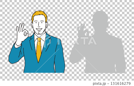 Illustration material of a Western businessman making an OK sign 131616279