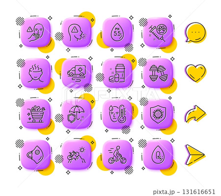 Ambulance transport, Cough and Umbrella line icons. App 3d buttons. Social media comment, share, like icons. Pack of Stress, Medical drugs, Coronavirus icon. Vector Ambulance transport, Cough and Umbrella line icons. App 3d buttons. Social media comment, share, like icons. Pack of Stress, Medical drugs, Coronavirus icon. Vector 131616651