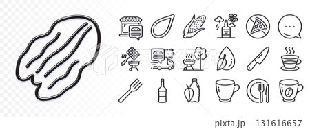 Tea cup, Water drop and Alcohol addiction line icons for web app. Glare of light effect. Message icon. Pack of Wine, Water bottle, Pecan nut pictogram icons. Food delivery, Knife, Dish signs. Vector 131616657