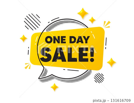 One day chat speech bubble. Social media concept. One day sale tag. Special offer price sign. Advertising Discounts symbol. Yellow chat message. Offer speech bubble. Glare 3d stars. Vector 131616709
