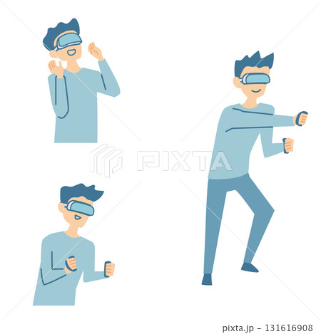 VRゴーグルをつけて遊ぶ男性のイラスト 131616908