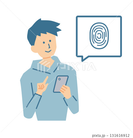 スマホで指紋認証する男性のイラスト 131616912