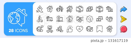Work at home line icons. Interest rate, AI generate, Inflation icons. Remote worker, Freelance job, Office employee. Stay at home, internet work, remote teamwork line icons. Vector 131617119