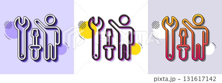 Spanner tool line icon. Halftone dotted pattern. Gradient icon with grain shadow. Repairman service sign. Fix instruments symbol. Line repairman icon. Various designs. Vector Spanner tool line icon. Halftone dotted pattern. Gradient icon with grain shadow. Repairman service sign. Fix instruments symbol. Line repairman icon. Various designs. Vector 131617142