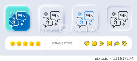 Info line icon. Neumorphic, Flat shadow, 3d buttons. Help inform sign. 24 hours support information symbol. Line info icon. Social media icons. Vector 131617174