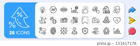 Ethics, Ambulance car and Group line icons. Interest rate, AI generate, Inflation icons. Pack of Coronavirus statistics, Charging station, Sound wave icon. Vector 131617176