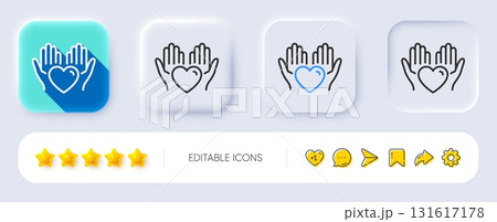 Hold heart line icon. Neumorphic, Flat shadow, 3d buttons. Care love emotion sign. Valentine day symbol. Line hold heart icon. Social media icons. Vector Hold heart line icon. Neumorphic, Flat shadow, 3d buttons. Care love emotion sign. Valentine day symbol. Line hold heart icon. Social media icons. Vector 131617178