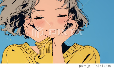 「うふふ」と微笑んでいる若い女性