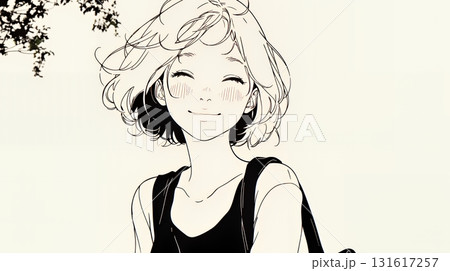 「うふふ」と微笑んでいる若い女性（シンプルな色使い） 131617257