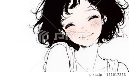 「うふふ」と微笑んでいる若い女性（シンプルな色使い） 131617258