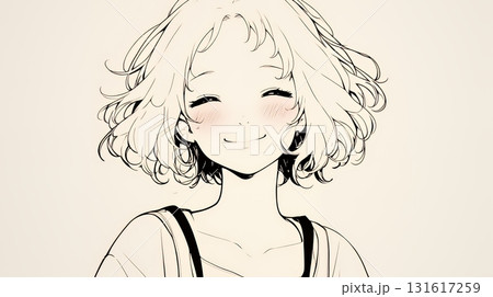 「うふふ」と微笑んでいる若い女性（シンプルな色使い） 131617259