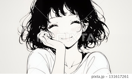 「うふふ」と微笑んでいる若い女性（シンプルな色使い） 131617261