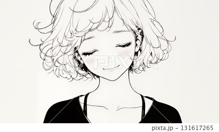 「うふふ」と微笑んでいる若い女性（シンプルな色使い） 131617265