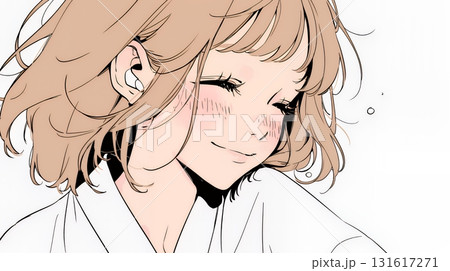 「うふふ」と微笑んでいる若い女性（シンプルな色使い） 131617271