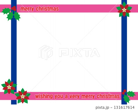 メリークリスマス　merry christmas　フレーム　白背景　ポンセチア　柊 131617614