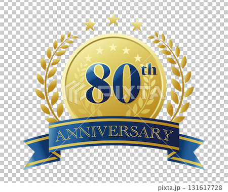 80周年記念のアイコン。青いリボンとメダルと装飾フレーム。 80周年記念のアイコン。青いリボンとメダルと装飾フレーム。 131617728
