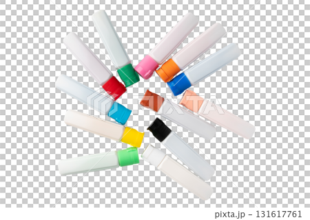 透明背景(png)に12色の絵の具のチューブ 透明背景(png)に12色の絵の具のチューブ 131617761