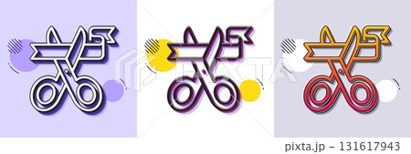 Cut ribbon line icon. Halftone dotted pattern. Gradient icon with grain shadow. Open ceremony sign. Inauguration scissors symbol. Line cut ribbon icon. Various designs. Vector Cut ribbon line icon. Halftone dotted pattern. Gradient icon with grain shadow. Open ceremony sign. Inauguration scissors symbol. Line cut ribbon icon. Various designs. Vector 131617943