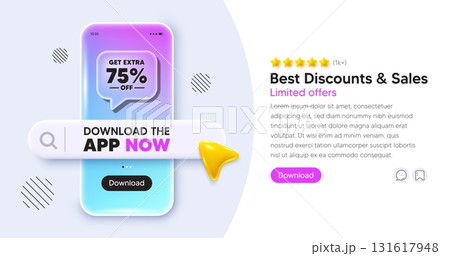 Extra discount mobile phone banner. App chat speech bubble. Get Extra 75 percent off Sale. Discount offer price sign. Special offer symbol. Save 75 percentages. Phone template with search bar. Vector Extra discount mobile phone banner. App chat speech bubble. Get Extra 75 percent off Sale. Discount offer price sign. Special offer symbol. Save 75 percentages. Phone template with search bar. Vector 131617948