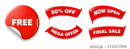 Free sticker, Sale offer ribbons. Now open,...のイラスト素材 [131617949] - PIXTA