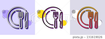 Dish line icon. Halftone dotted pattern. Gradient icon with grain shadow. Tableware food plate sign. Kitchenware fork and knife symbol. Line dish icon. Various designs. Vector Dish line icon. Halftone dotted pattern. Gradient icon with grain shadow. Tableware food plate sign. Kitchenware fork and knife symbol. Line dish icon. Various designs. Vector 131619026