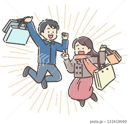 買い物をして喜ぶ若い男女 131619040