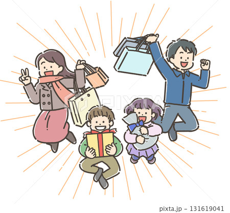 買い物をして喜ぶ4人家族 買い物をして喜ぶ4人家族 131619041