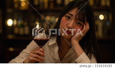 バーの片隅でまどろむ若い女性生成AI画像 131619185