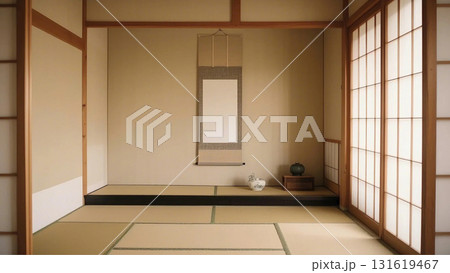 和室の床の間に掛け軸のモックアップ 131619467