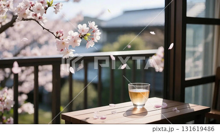 春のベランダで晩酌と花見 131619486