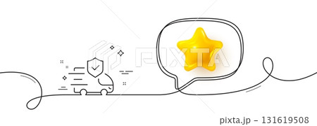 Transport insurance line icon. Continuous line with 3d star. Car risk coverage sign. Delivery protection symbol. 3d star in speech bubble. Transport insurance single line ribbon. Vector 131619508