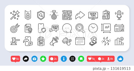 Quick tips, Magic wand and Power line icons pack. Social media: share, comment, like icons. Calendar graph, Accounting, Calendar web icon. Phone protect, Square area, Shoulder strap pictogram. Vector Quick tips, Magic wand and Power line icons pack. Social media: share, comment, like icons. Calendar graph, Accounting, Calendar web icon. Phone protect, Square area, Shoulder strap pictogram. Vector 131619513