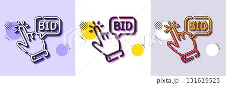 Bid offer line icon. Halftone dotted pattern. Gradient icon with grain shadow. Auction sign. Raise the price up symbol. Line bid offer icon. Various designs. Vector 131619523