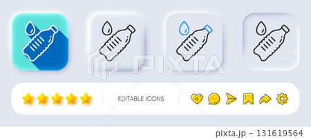 Water bottle line icon. Neumorphic, Flat shadow, 3d buttons. Clean aqua drink sign. Liquid symbol. Line water bottle icon. Social media icons. Vector 131619564