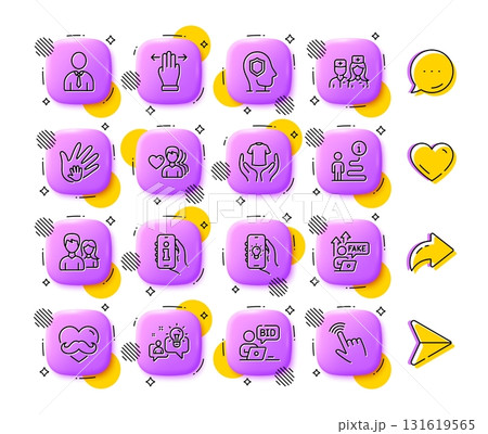 Psychology, Online auction and Idea line icons. App 3d buttons. Social media comment, share, like icons. Pack of Fake internet, Human, Doctor icon. Vector 131619565