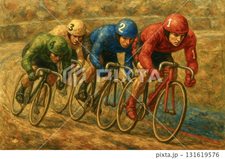 競輪　ケイリン　KEIRIN　ゴールスプリント　油彩画 131619576